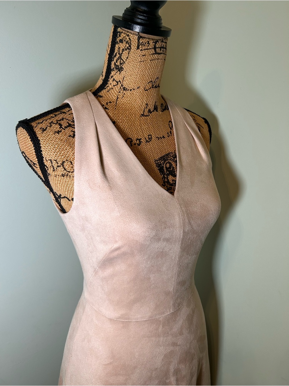 NWT ANTONIO MELANI Quint Faux Suede Sleeveless Aline Nude Blush Midi Dress 2 - Picture 6 of 15